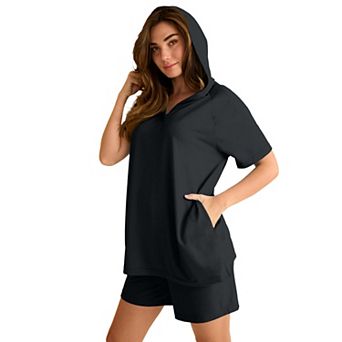 Roaman's Women's Plus Size Comfort+ Fleece V-Neck Hooded Sweatshirt