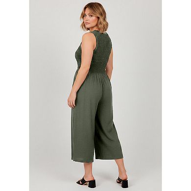 Avenue Women's Plus Size Sleeveless Smocked Jumpsuit
