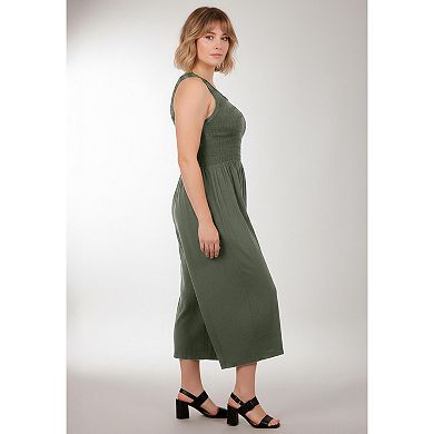 Avenue Women's Plus Size Sleeveless Smocked Jumpsuit