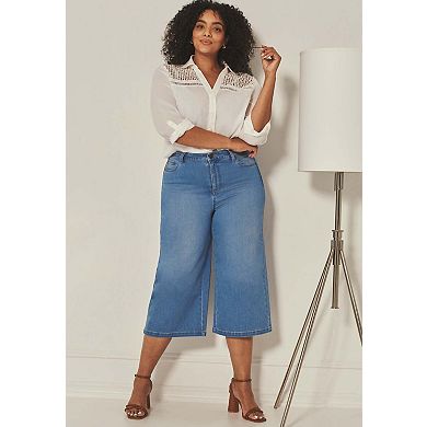 Avenue Women's Plus Size Butter Denim Wide-Leg Crop