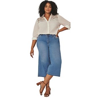 Avenue Women's Plus Size Butter Denim Wide-Leg Crop