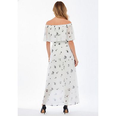 Roaman's Women's Plus Size Chiffon Off-The-Shoulder Maxi Dress