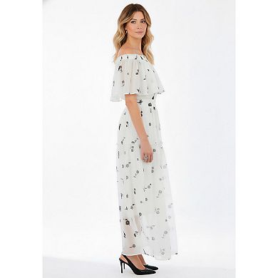 Roaman's Women's Plus Size Chiffon Off-The-Shoulder Maxi Dress