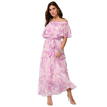 Roaman's Women's Plus Size Chiffon Off-The-Shoulder Maxi Dress