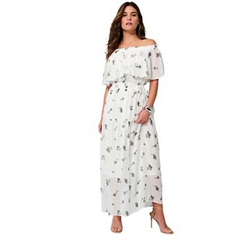 Roaman's Women's Plus Size Chiffon Off-The-Shoulder Maxi Dress