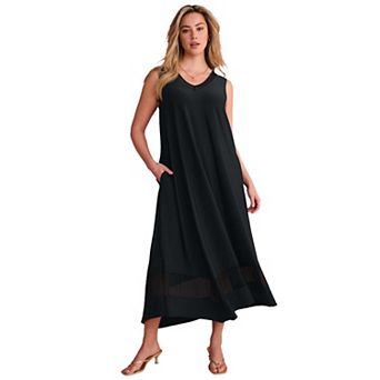 Roaman's Women's Plus Size Stretch Knit V-Neck Sleeveless Maxi Dress