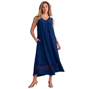 Roaman's Women's Plus Size Stretch Knit V-Neck Sleeveless Maxi Dress