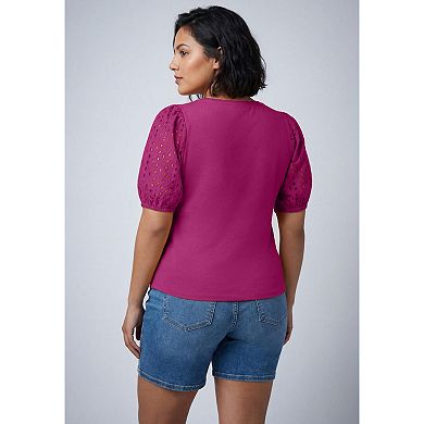 Avenue Women's Plus Size Eyelet Sleeve Tee