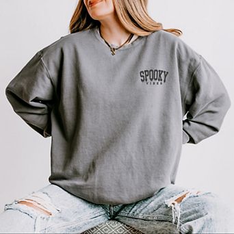Embroidered Spooky Vibes - Women's Lightweight Garment Dyed Sweatshirt