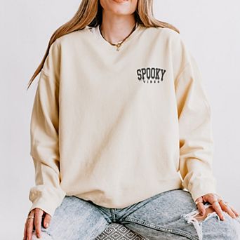 Embroidered Spooky Vibes - Women's Lightweight Garment Dyed Sweatshirt