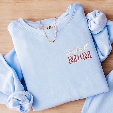 Embroidered Softball Mom Lightweight Garment Dyed Sweatshirt