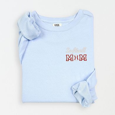 Embroidered Softball Mom Lightweight Garment Dyed Sweatshirt
