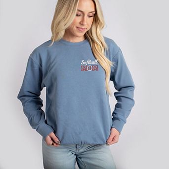 Embroidered Softball Mom Lightweight Garment Dyed Sweatshirt