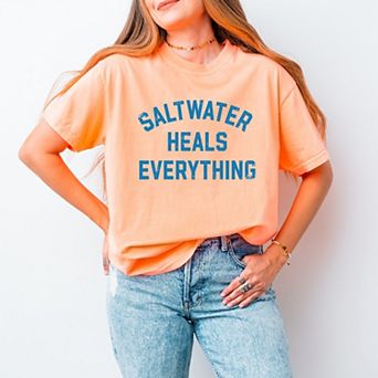 Saltwater Heals Everything Arched - Women's Garment Dyed Graphic T-Shirt