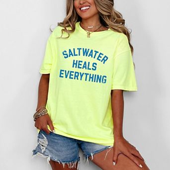 Saltwater Heals Everything Arched - Women's Garment Dyed Graphic T-Shirt
