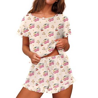 Ekouaer Women's Pajama Set Ruffle Sleeves Top and Short Soft 2 pc Loungewear Set