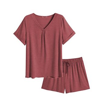 Ekouaer Pajamas Set Women's Short Sleeve 2 pc PJ Sets V Neck Comfy Sleepwear Loungewear