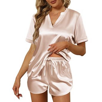 Ekouaer Silk Pajamas for Women Short Sleeve Sleepwear Two piece Pjs Set Soft V Neck Loungewear