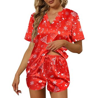 Ekouaer Silk Pajamas for Women Short Sleeve Sleepwear Two piece Pjs Set Soft V Neck Loungewear
