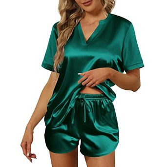 Ekouaer Silk Pajamas for Women Short Sleeve Sleepwear Two piece Pjs Set Soft V Neck Loungewear