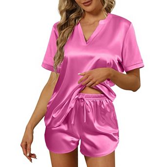 Ekouaer Silk Pajamas for Women Short Sleeve Sleepwear Two piece Pjs Set Soft V Neck Loungewear