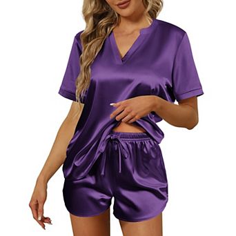 Ekouaer Silk Pajamas for Women Short Sleeve Sleepwear Two piece Pjs Set Soft V Neck Loungewear