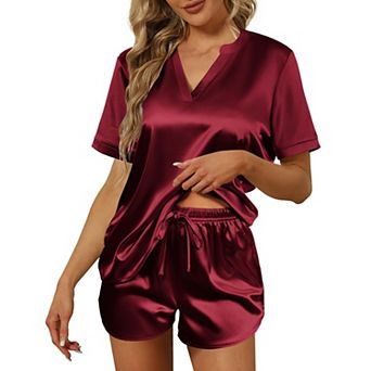 Ekouaer Silk Pajamas for Women Short Sleeve Sleepwear Two piece Pjs Set Soft V Neck Loungewear