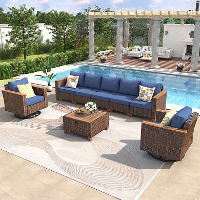 Merax 8-Piece Wicker Outdoor Patio Furniture Set, Rattan Patio Swivel ...