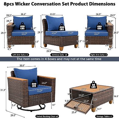 Merax 8-Piece Wicker Outdoor Patio Furniture Set, Rattan Patio Swivel ...