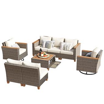 Merax 8 pc Wicker Outdoor Patio Furniture Set, Rattan Patio Swivel Rocking Chairs