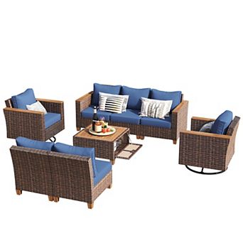Merax 8 pc Wicker Outdoor Patio Furniture Set, Rattan Patio Swivel Rocking Chairs