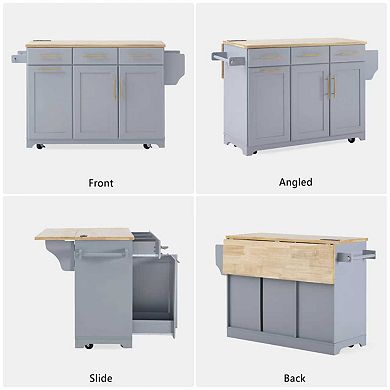 Merax 59.3" Rolling Kitchen Island with Storage, Drop Leaf & Power Outlet