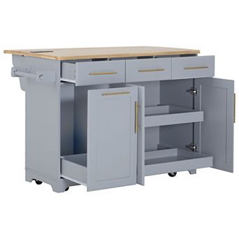 Merax 59.3" Rolling Kitchen Island with Storage, Drop Leaf & Power Outlet