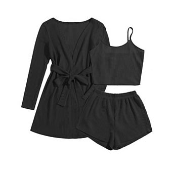 Ekouaer Pajamas for Women Set 3 pc Lounge Set Soft Pajama Sets Waffle Knit Tank Top and Shorts