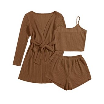 Ekouaer Pajamas for Women Set 3 pc Lounge Set Soft Pajama Sets Waffle Knit Tank Top and Shorts