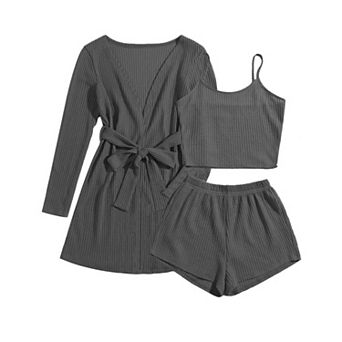 Ekouaer Pajamas for Women Set 3 pc Lounge Set Soft Pajama Sets Waffle Knit Tank Top and Shorts