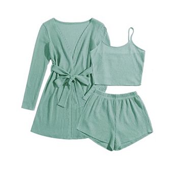 Ekouaer Pajamas for Women Set 3 pc Lounge Set Soft Pajama Sets Waffle Knit Tank Top and Shorts