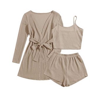 Ekouaer Pajamas for Women Set 3 pc Lounge Set Soft Pajama Sets Waffle Knit Tank Top and Shorts