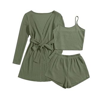 Ekouaer Pajamas for Women Set 3 pc Lounge Set Soft Pajama Sets Waffle Knit Tank Top and Shorts
