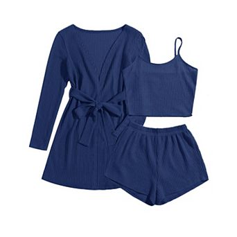 Ekouaer Pajamas for Women Set 3 pc Lounge Set Soft Pajama Sets Waffle Knit Tank Top and Shorts