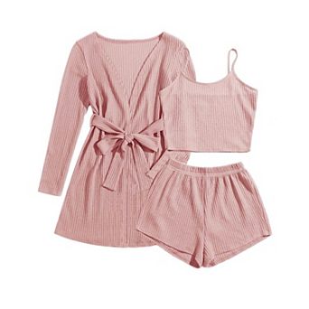 Ekouaer Pajamas for Women Set 3 pc Lounge Set Soft Pajama Sets Waffle Knit Tank Top and Shorts