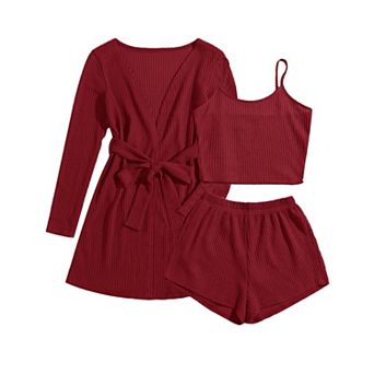 Ekouaer Pajamas for Women Set 3 pc Lounge Set Soft Pajama Sets Waffle Knit Tank Top and Shorts