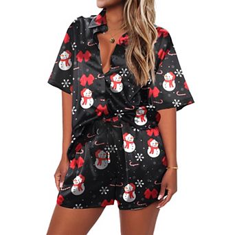 Ekouaer Pajamas Set Womens Pjs Short Sleeve Sleeping Wear Silk Loungewear Summer Pj Set
