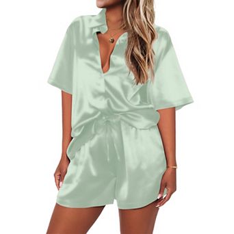 Ekouaer Pajamas Set Womens Pjs Short Sleeve Sleeping Wear Silk Loungewear Summer Pj Set