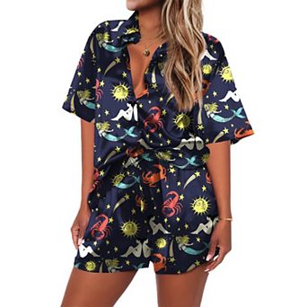 Ekouaer Pajamas Set Womens Pjs Short Sleeve Sleeping Wear Silk Loungewear Summer Pj Set