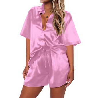 Ekouaer Pajamas Set Womens Pjs Short Sleeve Sleeping Wear Silk Loungewear Summer Pj Set