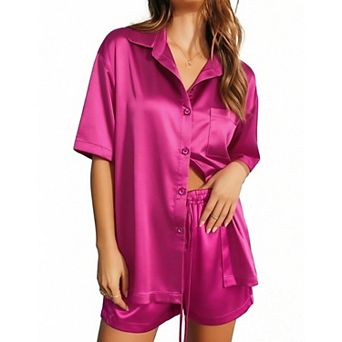 Ekouaer Pajamas Set Womens Pjs Short Sleeve Sleeping Wear Silk Loungewear Summer Pj Set