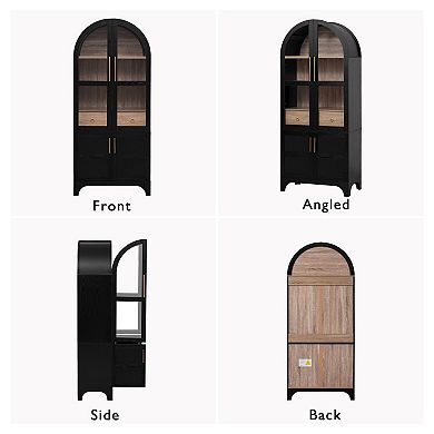 Merax 71" Tall Arched Kitchen Pantry Cabinet with Door Shelves, Farmhouse Kitchen Storage Cabinet