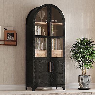Merax 71" Tall Arched Kitchen Pantry Cabinet with Door Shelves, Farmhouse Kitchen Storage Cabinet