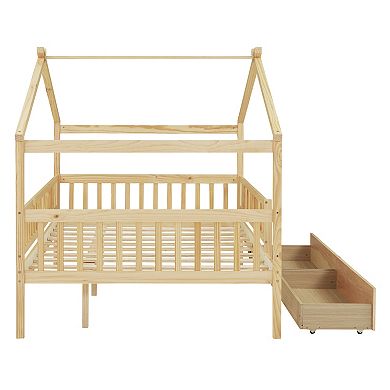 Merax Full Size Wooden House Bed with Two Drawers